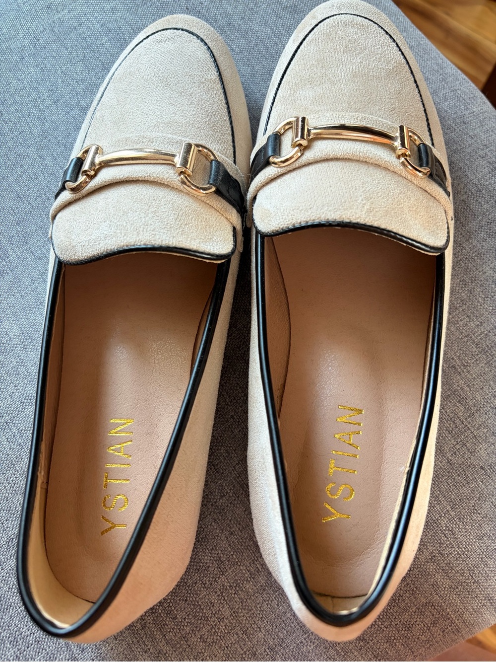 Beige Loafers with Gold Horsebit